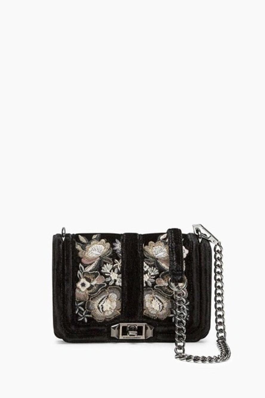Rebecca Minkoff Small Love Floral Embroidery Velvet Crossbody Bag - Black